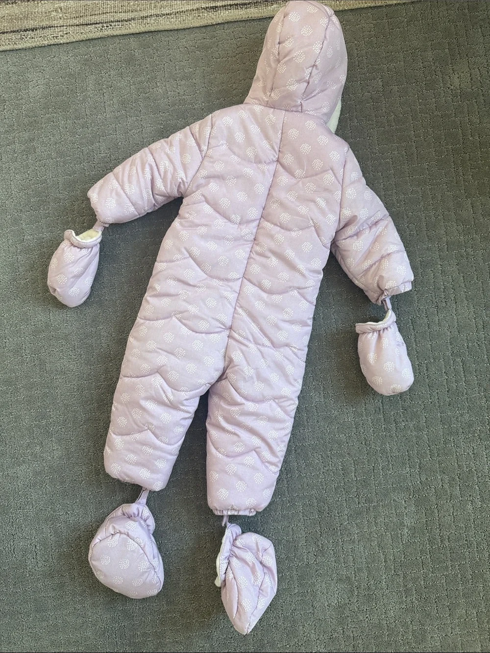 Mayoral Lilac Quilted Hooded Baby One-Piece Snowsuit with Mittens & Booties